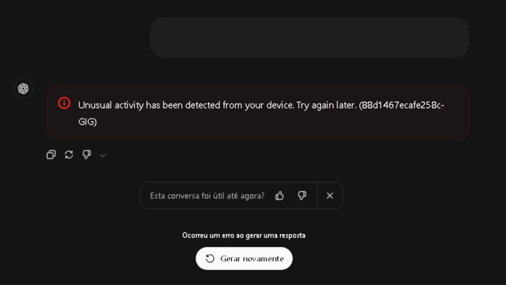 ChatGPT: resuelva el error: se ha detectado actividad inusual en su dispositivo. Vuelve a intentarlo más tarde